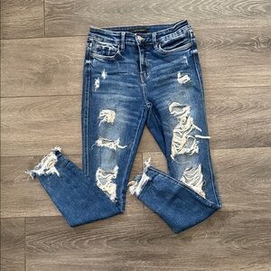 Distressed High Rise Women's Skinny Jeans